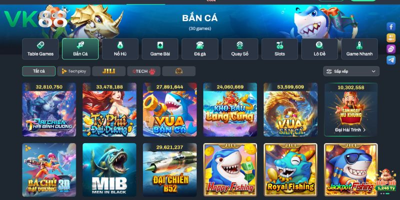 Tìm hiểu sảnh game bắn cá tại nhà cái VK88